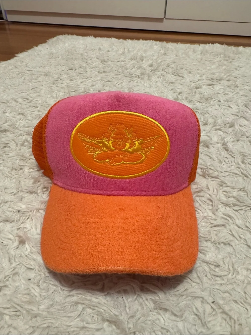 Boys Lie Pink and Orange Plush Trucker Hat
